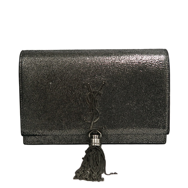 YVES SAINT LAURENT YSL Kate Tassel Shoulder Bag Silver Hardware Black Silver PVC