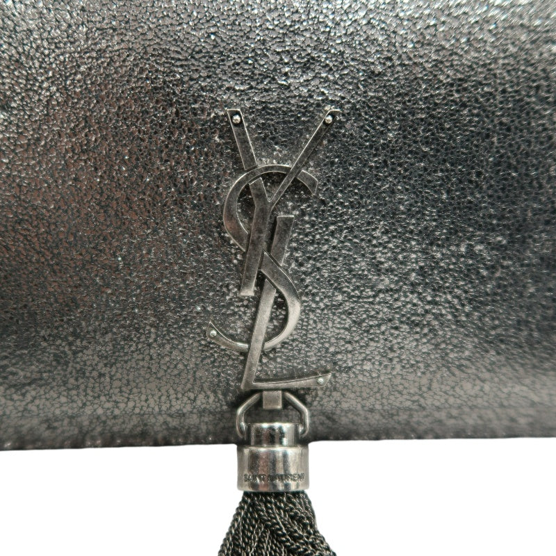 YVES SAINT LAURENT YSL Kate Tassel Shoulder Bag Silver Hardware Black Silver PVC