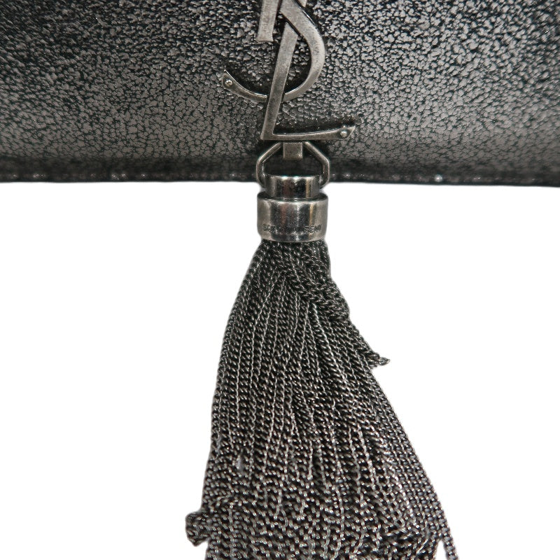 YVES SAINT LAURENT YSL Kate Tassel Shoulder Bag Silver Hardware Black Silver PVC