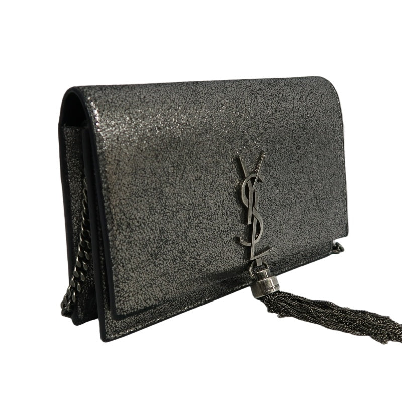 YVES SAINT LAURENT YSL Kate Tassel Shoulder Bag Silver Hardware Black Silver PVC