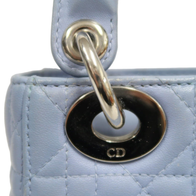 DIOR Lady Dior Cannage Quilted Lambskin Handbag Foggy Blue Gold Hardware With Shoulder Strap