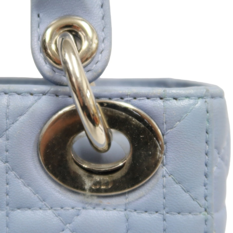 DIOR Lady Dior Cannage Quilted Lambskin Handbag Foggy Blue Gold Hardware With Shoulder Strap