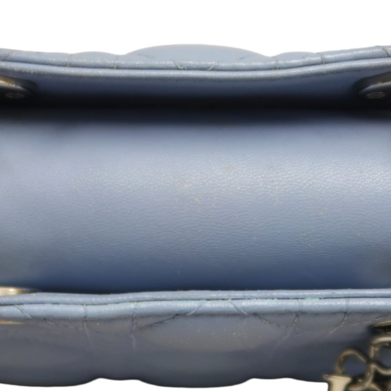 DIOR Lady Dior Cannage Quilted Lambskin Handbag Foggy Blue Gold Hardware With Shoulder Strap