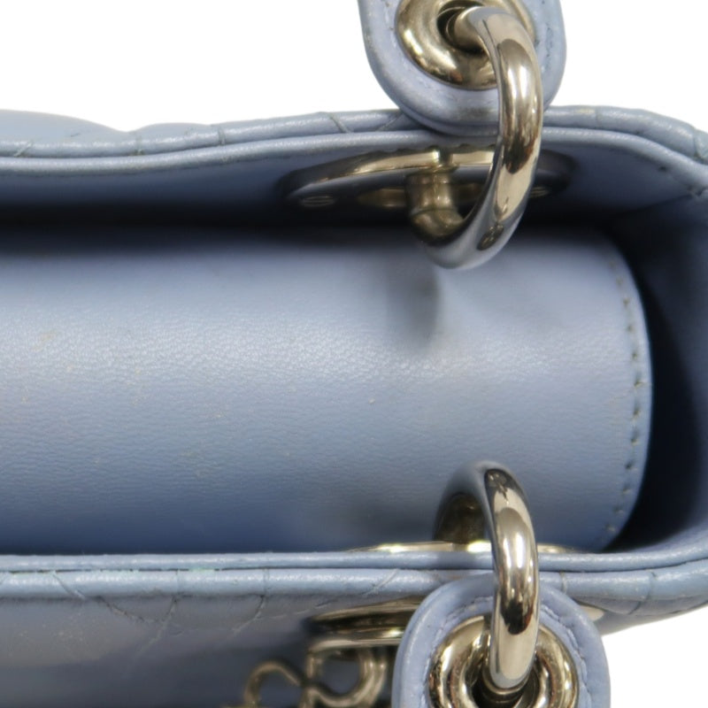 DIOR Lady Dior Cannage Quilted Lambskin Handbag Foggy Blue Gold Hardware With Shoulder Strap