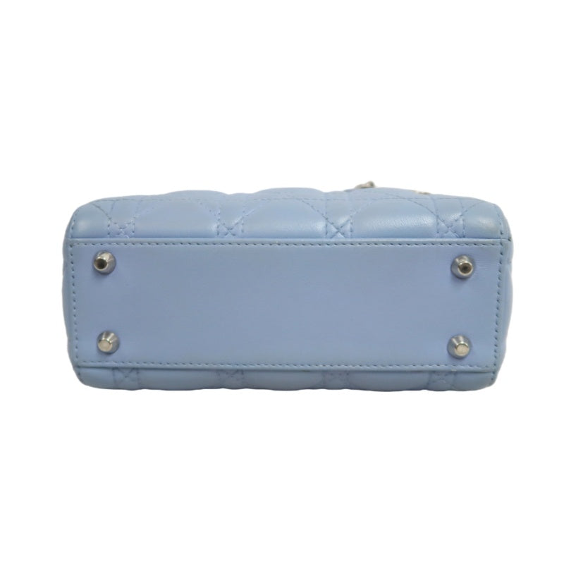 DIOR Lady Dior Cannage Quilted Lambskin Handbag Foggy Blue Gold Hardware With Shoulder Strap