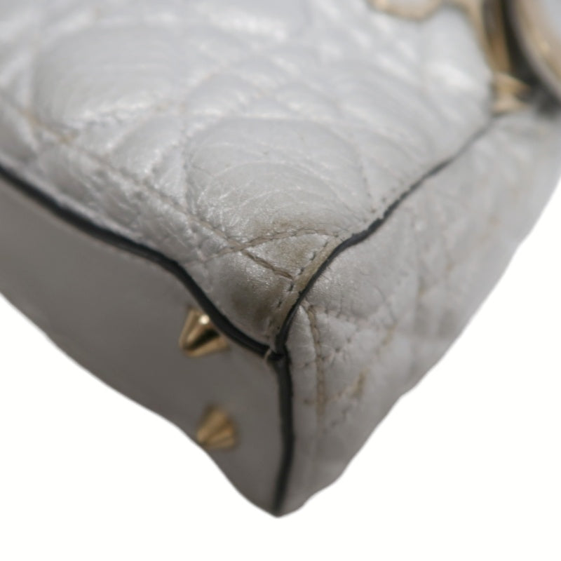 DIOR Lady Dior Cannage Quilted Lambskin Handbag Silver Pearlescent Gold Hardware 5-Format With Shoulder Strap