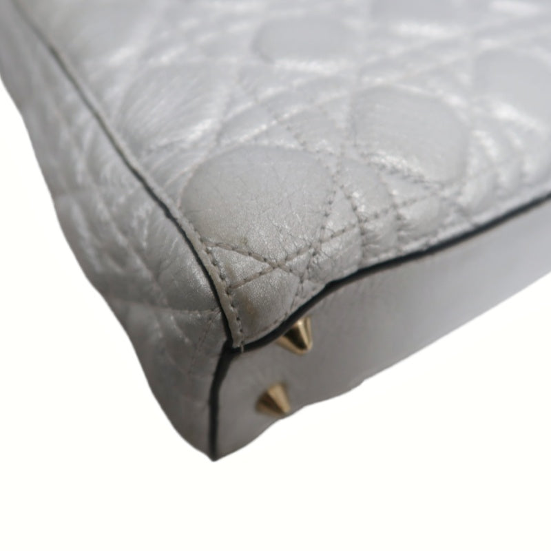 DIOR Lady Dior Cannage Quilted Lambskin Handbag Silver Pearlescent Gold Hardware 5-Format With Shoulder Strap