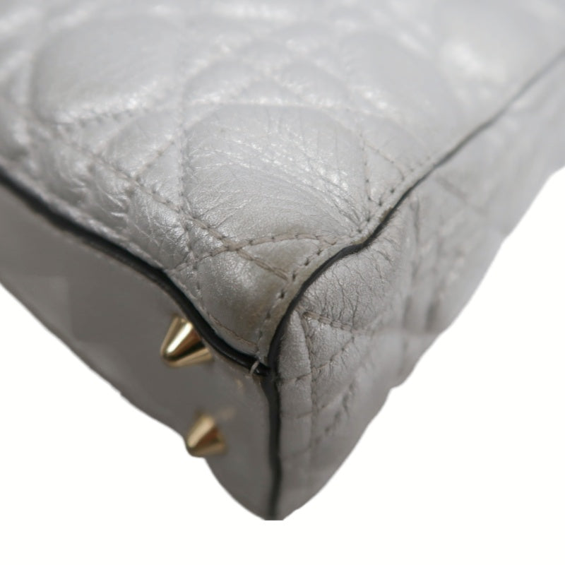 DIOR Lady Dior Cannage Quilted Lambskin Handbag Silver Pearlescent Gold Hardware 5-Format With Shoulder Strap