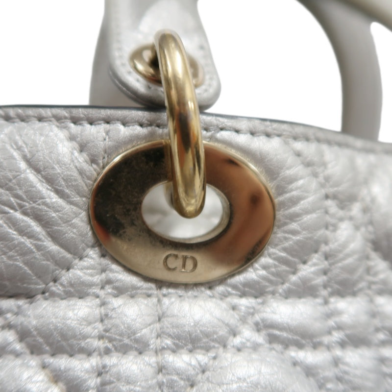 DIOR Lady Dior Cannage Quilted Lambskin Handbag Silver Pearlescent Gold Hardware 5-Format With Shoulder Strap