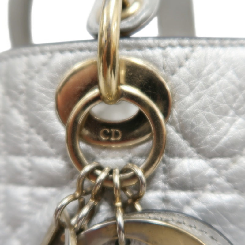 DIOR Lady Dior Cannage Quilted Lambskin Handbag Silver Pearlescent Gold Hardware 5-Format With Shoulder Strap