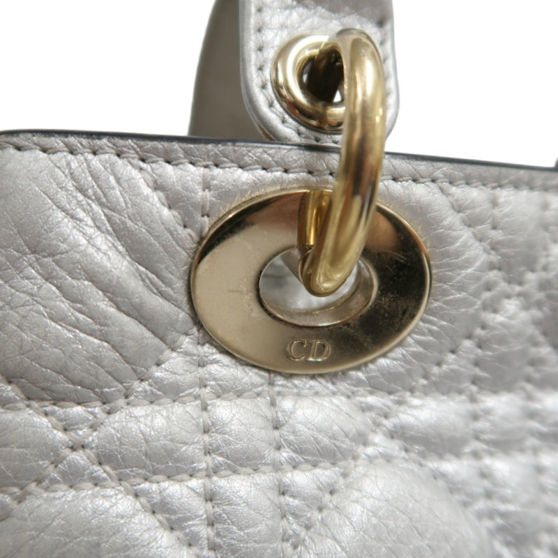 DIOR Lady Dior Cannage Quilted Lambskin Handbag Silver Pearlescent Gold Hardware 5-Format With Shoulder Strap