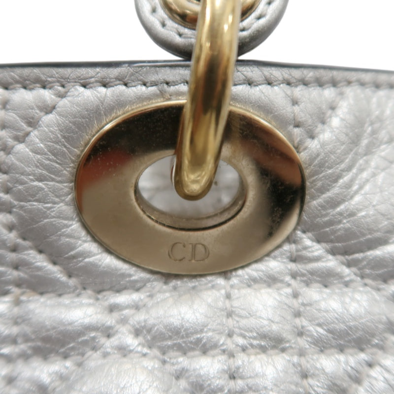 DIOR Lady Dior Cannage Quilted Lambskin Handbag Silver Pearlescent Gold Hardware 5-Format With Shoulder Strap