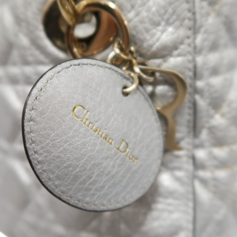 DIOR Lady Dior Cannage Quilted Lambskin Handbag Silver Pearlescent Gold Hardware 5-Format With Shoulder Strap