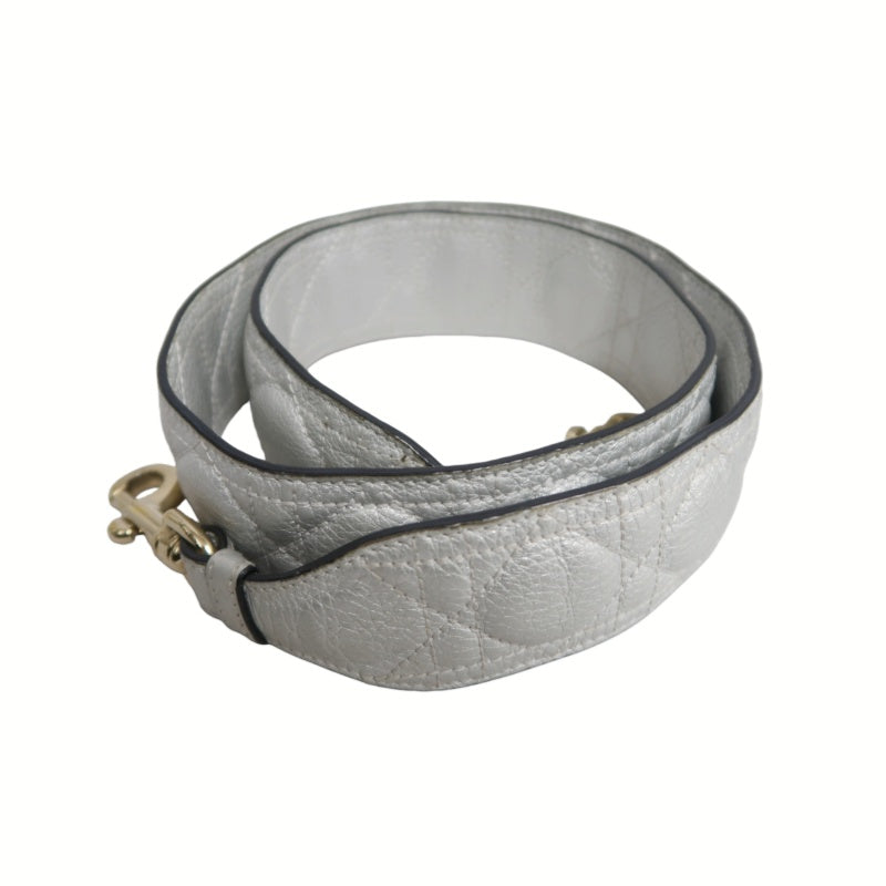 DIOR Lady Dior Cannage Quilted Lambskin Handbag Silver Pearlescent Gold Hardware 5-Format With Shoulder Strap