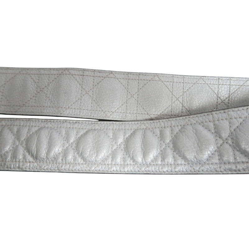 DIOR Lady Dior Cannage Quilted Lambskin Handbag Silver Pearlescent Gold Hardware 5-Format With Shoulder Strap