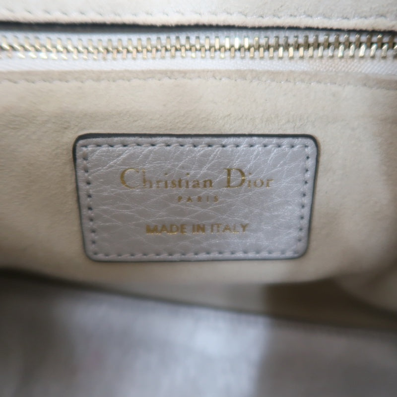 DIOR Lady Dior Cannage Quilted Lambskin Handbag Silver Pearlescent Gold Hardware 5-Format With Shoulder Strap