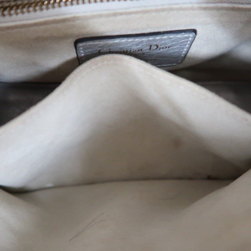 DIOR Lady Dior Cannage Quilted Lambskin Handbag Silver Pearlescent Gold Hardware 5-Format With Shoulder Strap
