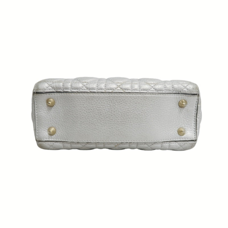 DIOR Lady Dior Cannage Quilted Lambskin Handbag Silver Pearlescent Gold Hardware 5-Format With Shoulder Strap