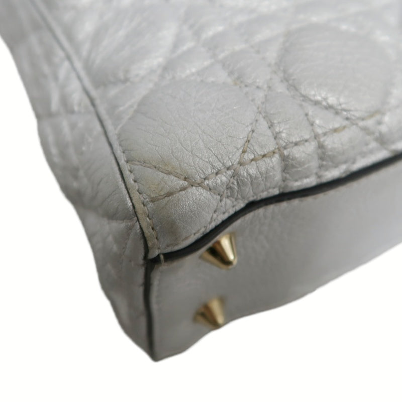 DIOR Lady Dior Cannage Quilted Lambskin Handbag Silver Pearlescent Gold Hardware 5-Format With Shoulder Strap