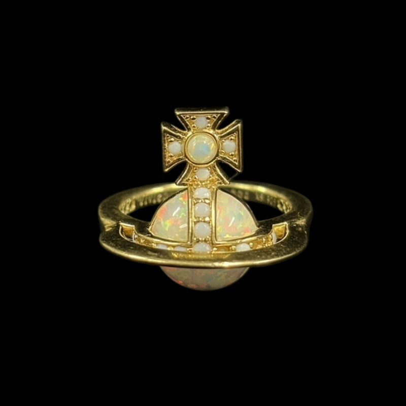 VIVIENNE WESTWOOD Saturn Ring Opal Rhinestone Alloy Gold Hardware