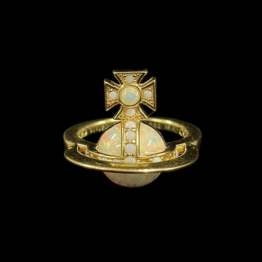VIVIENNE WESTWOOD Saturn Ring Opal Rhinestone Alloy Gold Hardware