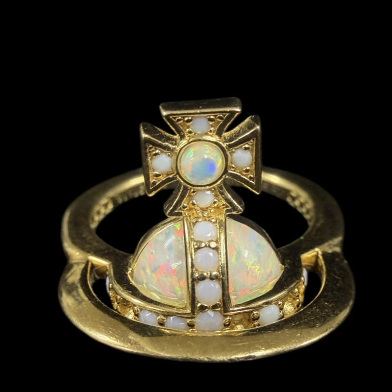 VIVIENNE WESTWOOD Saturn Ring Opal Rhinestone Alloy Gold Hardware