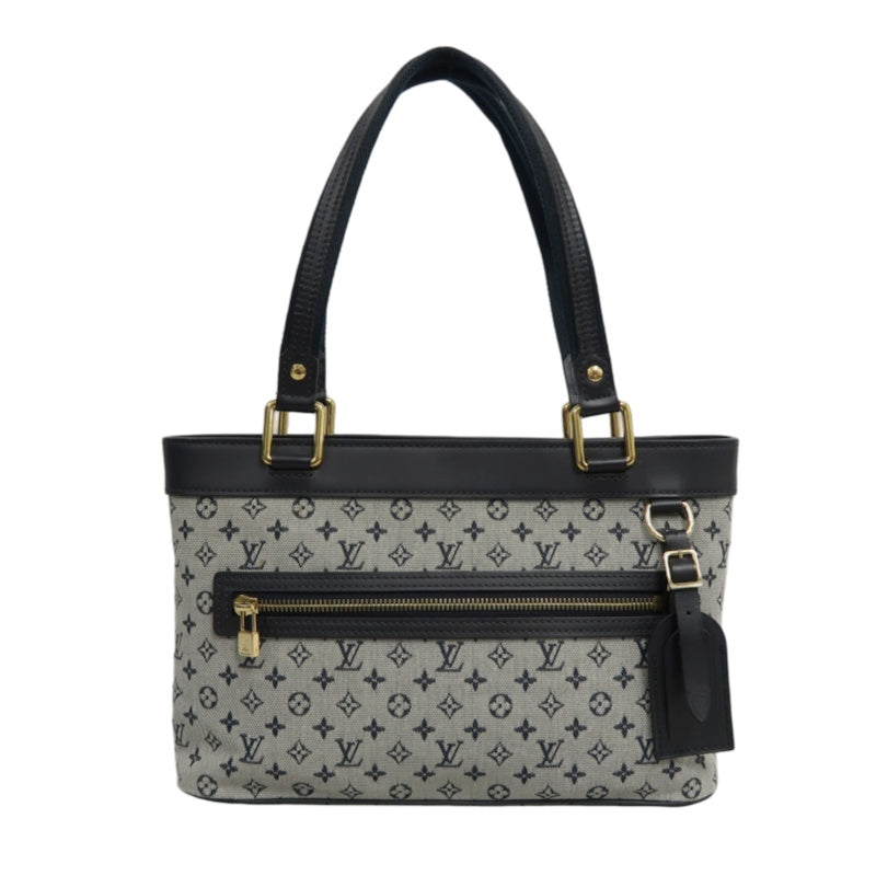 LOUIS VUITTON Monogram Mini Lucille PM Handbag Canvas Blue Grey Name Tag