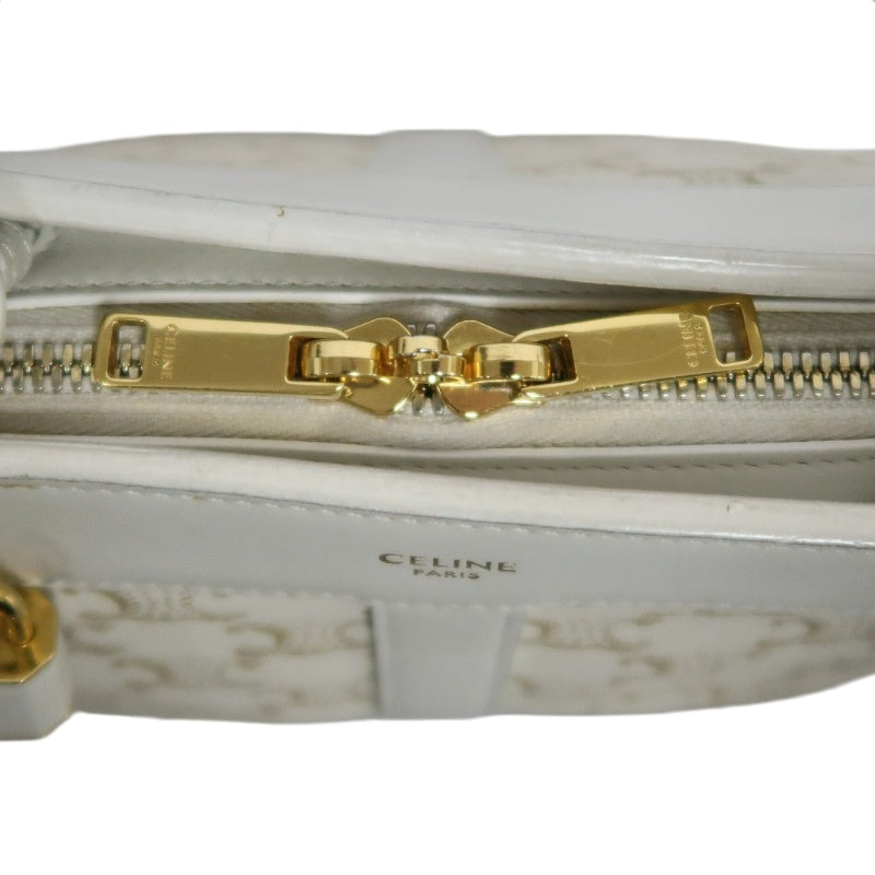 CELINETriomphe Teen Cabas Shoulder Bag 　gold hardware　Canvas Leather White Beige Padlock・two keys