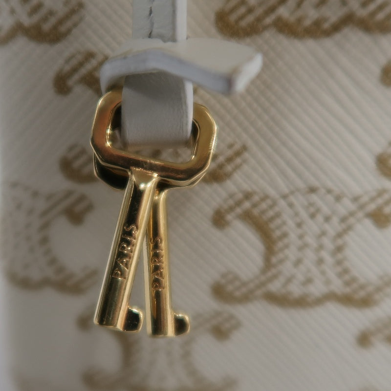 CELINETriomphe Teen Cabas Shoulder Bag 　gold hardware　Canvas Leather White Beige Padlock・two keys