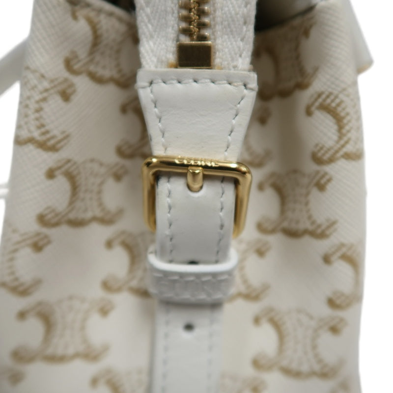 CELINETriomphe Teen Cabas Shoulder Bag 　gold hardware　Canvas Leather White Beige Padlock・two keys