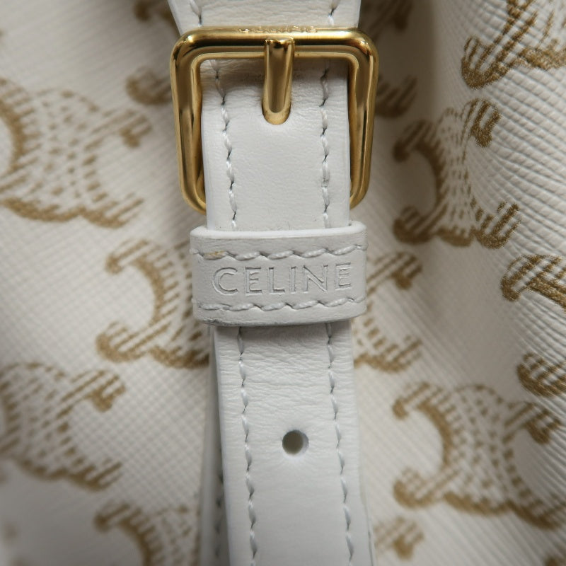 CELINETriomphe Teen Cabas Shoulder Bag 　gold hardware　Canvas Leather White Beige Padlock・two keys