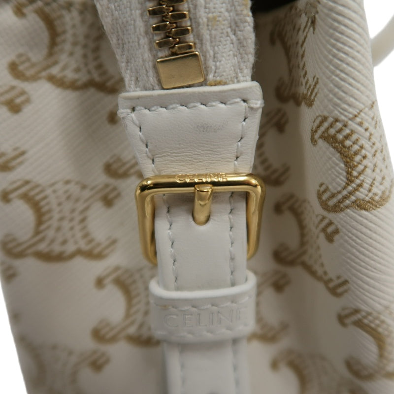 CELINETriomphe Teen Cabas Shoulder Bag 　gold hardware　Canvas Leather White Beige Padlock・two keys