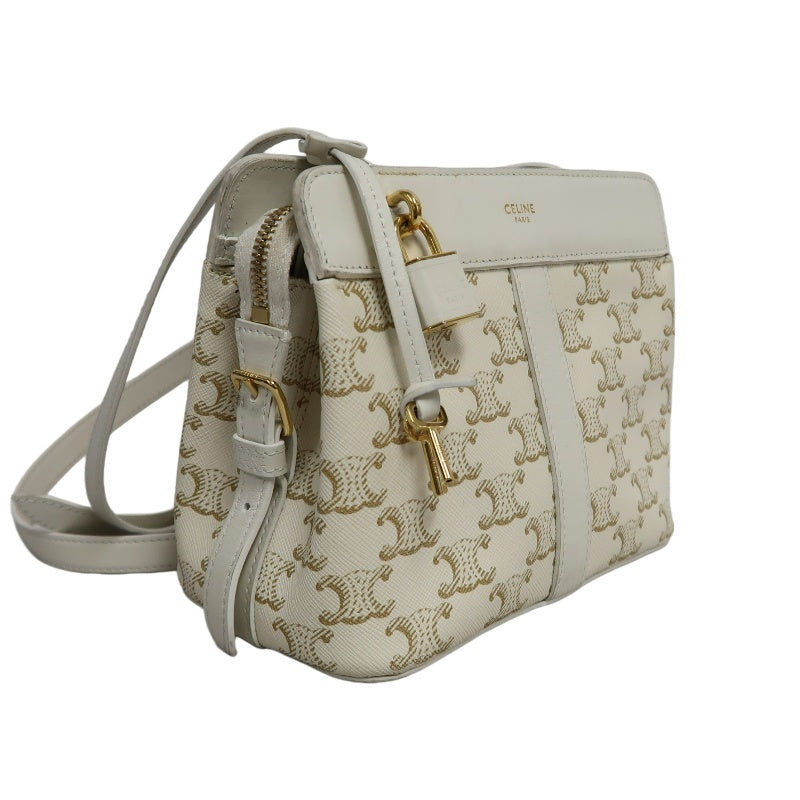 CELINETriomphe Teen Cabas Shoulder Bag 　gold hardware　Canvas Leather White Beige Padlock・two keys