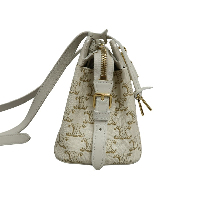 CELINETriomphe Teen Cabas Shoulder Bag 　gold hardware　Canvas Leather White Beige Padlock・two keys