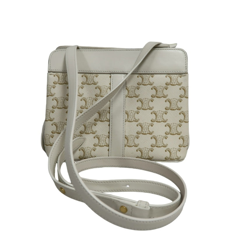 CELINETriomphe Teen Cabas Shoulder Bag 　gold hardware　Canvas Leather White Beige Padlock・two keys