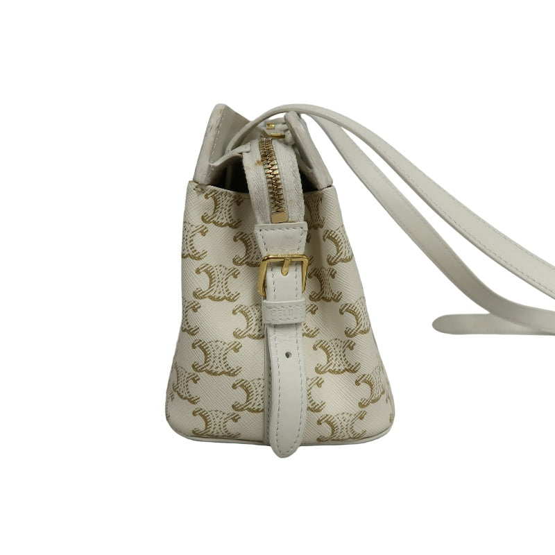 CELINETriomphe Teen Cabas Shoulder Bag 　gold hardware　Canvas Leather White Beige Padlock・two keys