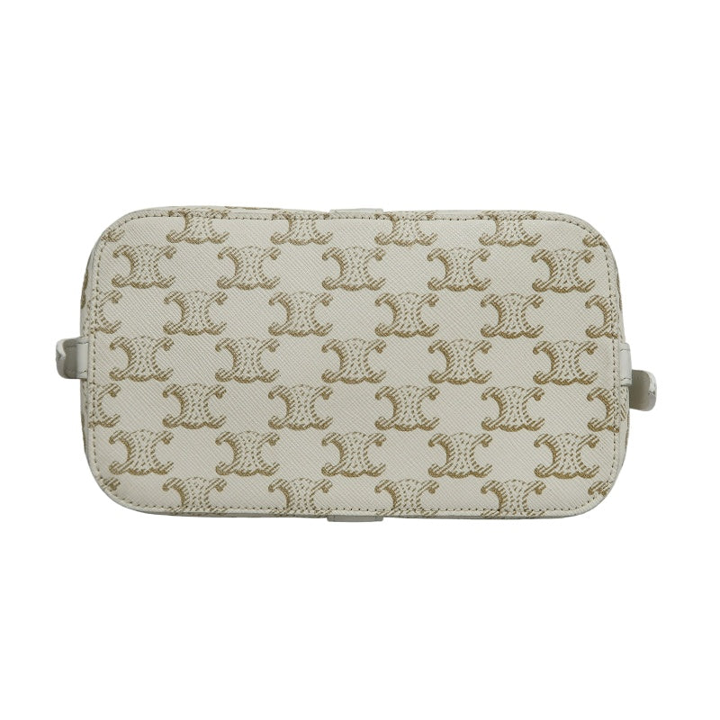 CELINETriomphe Teen Cabas Shoulder Bag 　gold hardware　Canvas Leather White Beige Padlock・two keys