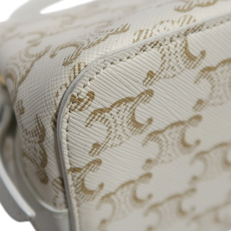 CELINETriomphe Teen Cabas Shoulder Bag 　gold hardware　Canvas Leather White Beige Padlock・two keys