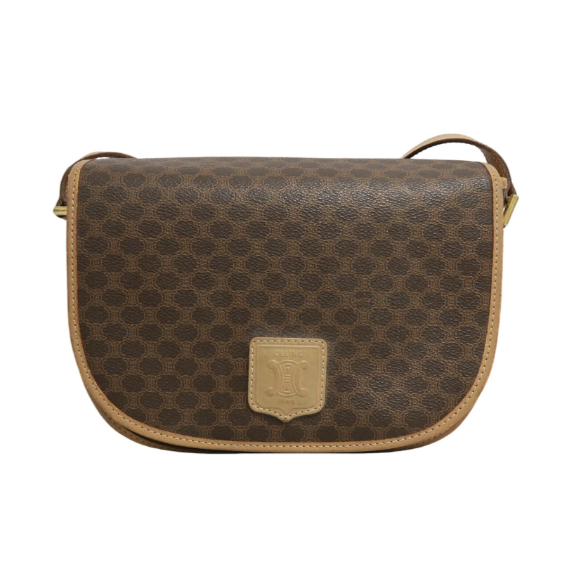 CELINE Macadam Shoulder Bag  Brown Beige gold hardware