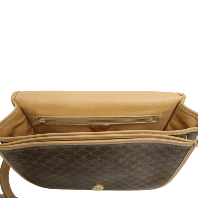 CELINE Macadam Shoulder Bag  Brown Beige gold hardware
