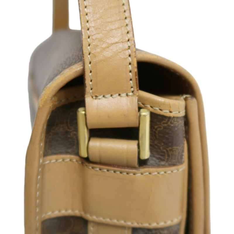 CELINE Macadam Shoulder Bag  Brown Beige gold hardware