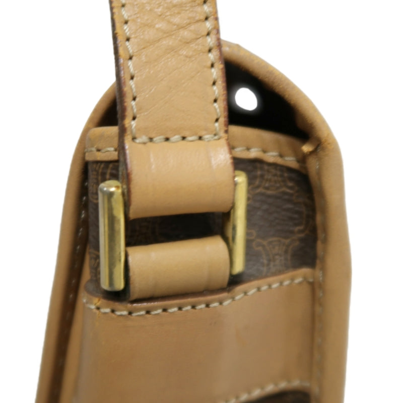 CELINE Macadam Shoulder Bag  Brown Beige gold hardware
