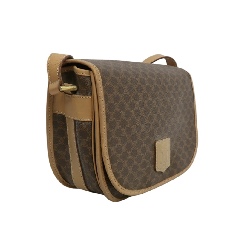 CELINE Macadam Shoulder Bag  Brown Beige gold hardware