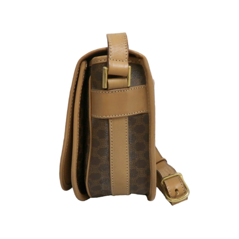 CELINE Macadam Shoulder Bag  Brown Beige gold hardware