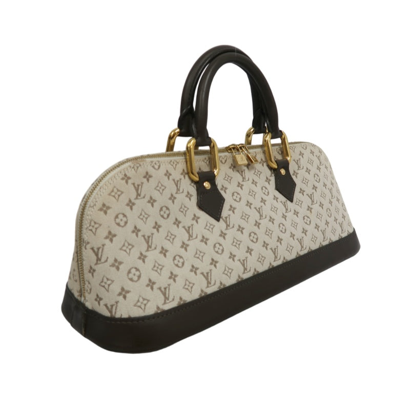 LOUIS VUITTON Monogram Mini Alma Long Handbag Canvas Leather Beige Gold Hardware
