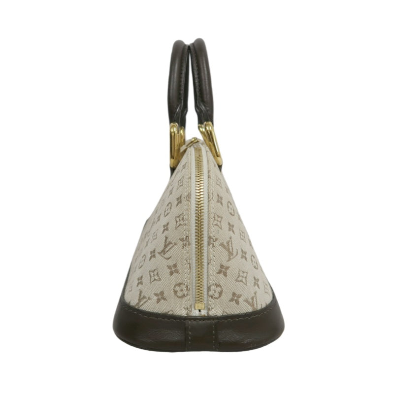 LOUIS VUITTON Monogram Mini Alma Long Handbag Canvas Leather Beige Gold Hardware
