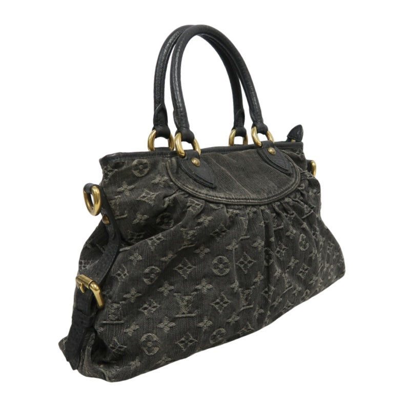 LOUIS VUITTON Monogram Denim Neo Cabby PM Handbag 2way with Shoulder Strap Denim Black Grey Gold Hardware