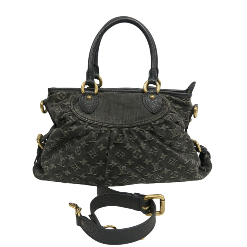 LOUIS VUITTON Monogram Denim Neo Cabby PM Handbag 2way with Shoulder Strap Denim Black Grey Gold Hardware