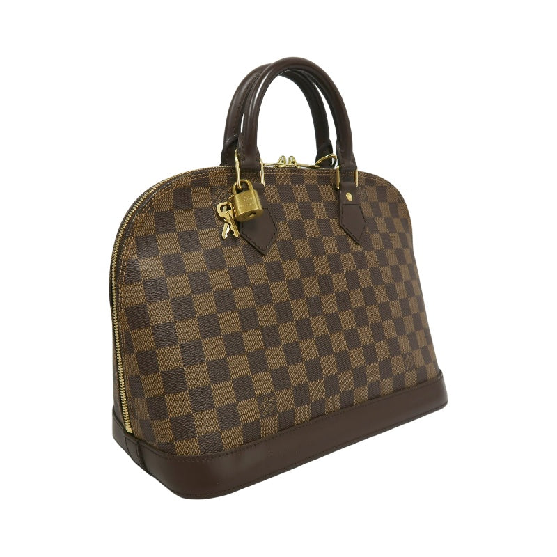 LOUIS VUITTON Damier Alma Handbag  Brown Gold Hardware N51131 with Padlock・two Keys