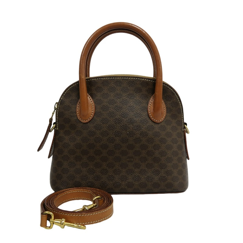 CELINE Macadam Handbag 2way with Shoulder StrapLeather 　Brown Gold Hardware